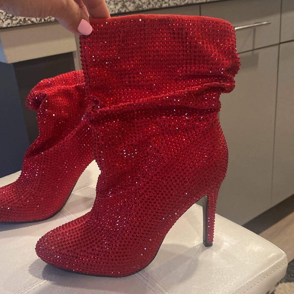 Nine West Red Ruby Slouch Bootie 6 Dazzling! Embe… - image 2